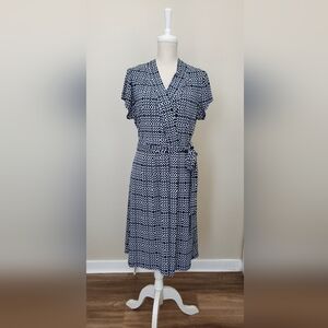 Liz Claiborne Navy and White Patterned Midi Dress